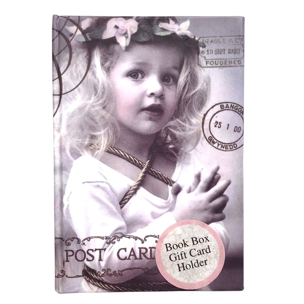 Vintage Style Book Box Gift Card Holder Flower Crown Girl